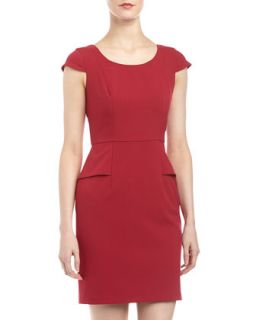 Partial Peplum Crepe Dress, Raspberry