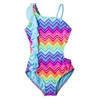 Xhilaration Girls 1 Piece Asymmetrical Chevron Swimsuit   Rainbow XL