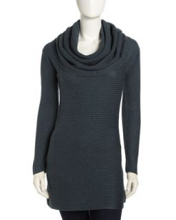 Cowl Neck Ribbed Knit Sweater, Emerald