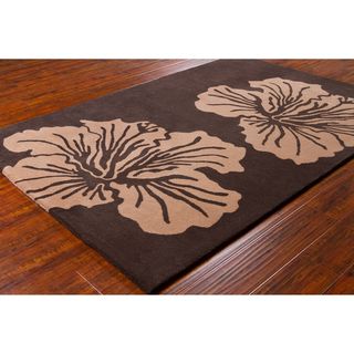 Allie Contemporary Handmade Floral Brown Wool Rug (5 X 76)