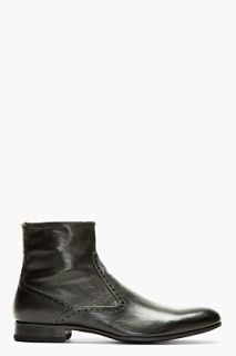 Ps Paul Smith Black Brogued Lenny Ankle Boots