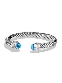David Yurman Diamond, Blue Topaz & Sterling Silver Bracelet   No Color
