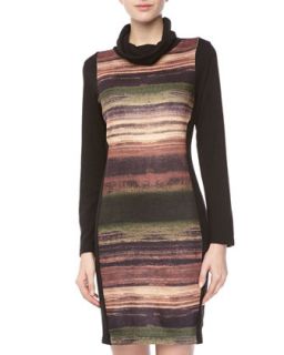 Printed Center Turtleneck Dress, Multicolor/Black