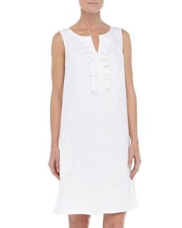 Ruffled Linen Shift Dress, White