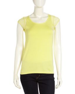 Mesh Button Back Tee, Limelight