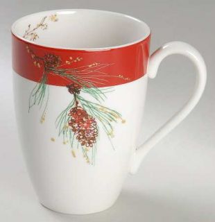 Lenox China Winter Song Tall Mug, Fine China Dinnerware   Red Rim,Holly,Berries,