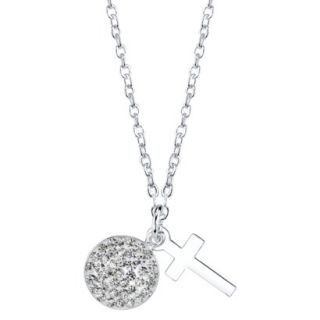 2 Piece Silver Plated Pendant Cross Pave   Silver