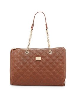 Lucile Quilted Faux Leather Duffel Bag, Brown