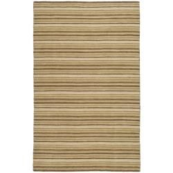 Handmade Stripes Ivory/ Brown New Zealand Wool Rug (76 X 96)