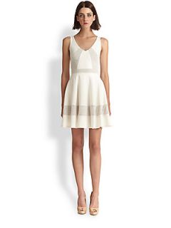ABS Fit And Flare Dotted Mesh Dress   Ivory