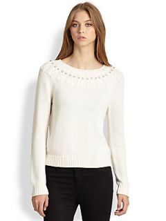 MILLY Embellished Wool & Cotton Sweater   White