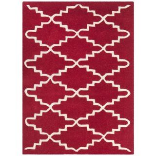 Handmade Moroccan Red Cotton canvas Wool Rug (2 X 3)