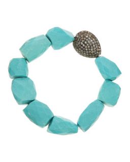 Turquoise Bead Bracelet with Pave Diamonds