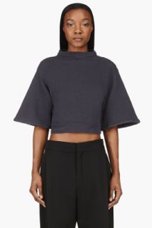 Silent By Damir Doma Slate Blue Textured Cropped Turmin Sweater