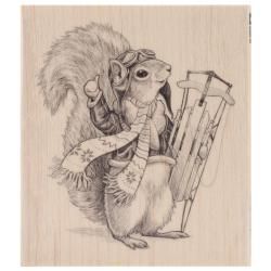 Inkadinkado Christmas Mounted Rubber Stamp 3.5 X4   Squirrel Sledder