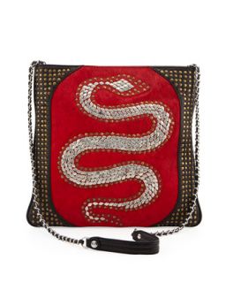 Genny Snake Studded Crossbody Bag, Crimson
