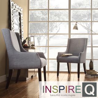 Inspire Q Kiefer Denim Blue Linen Sloping Arm Hostess Chair