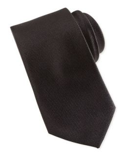 Solid Bias Ribbed Silk Tie, Black
