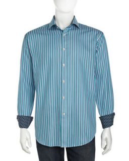 Multi Stripe Sport Shirt, Aqua