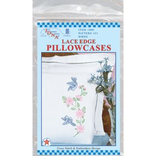 Stamped Pillowcases With White Lace Edge 2/pkg birds