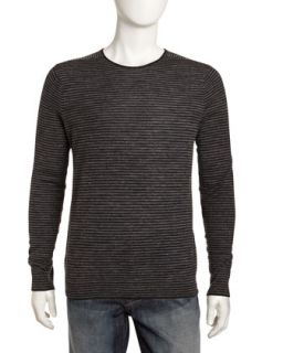 Striped Linen Blend Sweater, Black/Gray