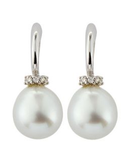 Diamond Cap Oblong Pearl Earrings