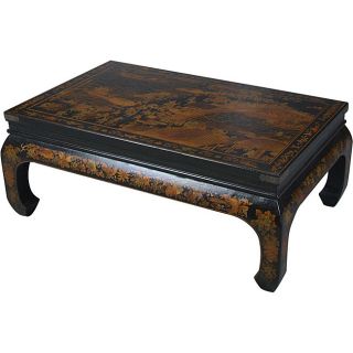 Hand painted Black Bonded Leather Oriental Coffee Table