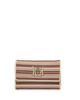 Medium Woven Faux Leather Stripe Wallet, Beige/Ivory