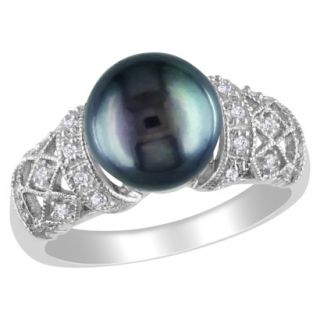 Sterling Silver Diamond and Black Freshwater Pearl Ring