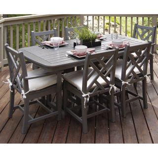 POLYWOOD Chippendale Dining Set with Cushions   Seats 6   Slate Grey / Birds
