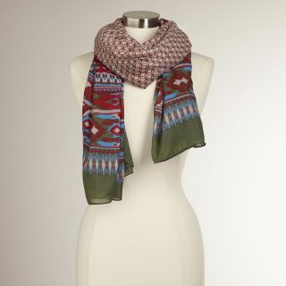 Olive and Red Ikat Scarf   World Market