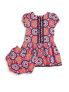 Hartstrings Infants Two Piece Crochet & Medallion Print Dress & Bloomers Set  