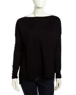 Long Sleeve Woven Bateau Sweater, Black