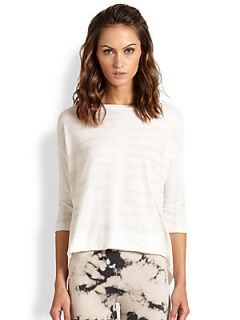 Raquel Allegra Distressed Back Dolman Sleeved Printed Jersey Top   Bamboo Ivory