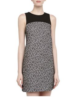 Leopard Print Jacquard Mini Dress, Black/White