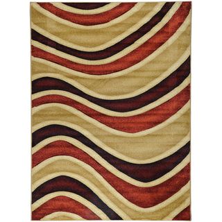 Hand Carved Moderno Contemporary Waves Multi color Area Rug (53 X 73)