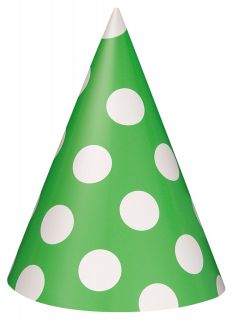 Lime Green with White Polka Dots Cone Hats