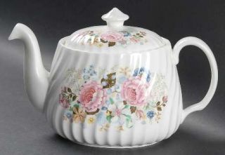 Minton Rose Garland Teapot & Lid, Fine China Dinnerware   Fife, Large Floral  Ba