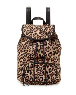 Peggy Leopard Print Drawstring Backpack, Tan Leopard