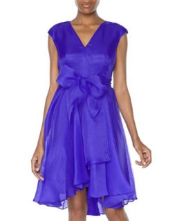 Cap Sleeve High Low Organza Cocktail Dress, Blueberry