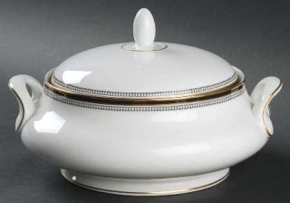 Royal Doulton Pavanne Round Covered Vegetable, Fine China Dinnerware   Gold&Blac