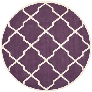 Safavieh Handmade Moroccan Chatham Purple/ Ivory Wool Rug (7 Round)