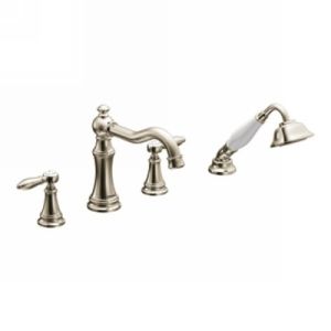 Moen TS21104NL Weymouth Two Handle Diverter Roman Tub Faucet Trim with Handshowe