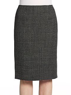 Wool Tweed Check Skirt   Black White