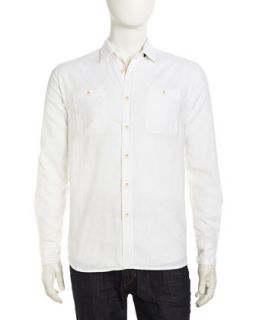 Long Sleeve Linen Poplin Sport Shirt, White