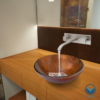 Vigo Kenyan Twilight Glass Vessel Sink And Titus Wall Mount Faucet Set
