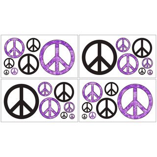 Sweet Jojo Designs Purple Groovy Peace Sign Wall Decal Stickers (set Of 4)