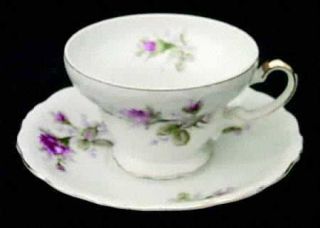 Ucagco Old Rose Footed Cup & Saucer Set, Fine China Dinnerware   Blue & Yellow B