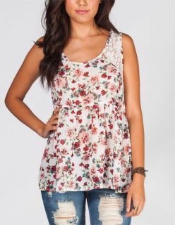 Floral Womens Lace Inset Bar Back Tank Cream Combo In Sizes Medium, L