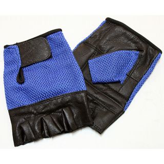 Defender Blue Medium Leather Fingerless Gloves